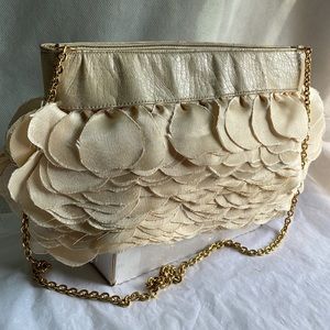 Vintage luxe unused petals champagne silk satin purse statement bag handbeaded